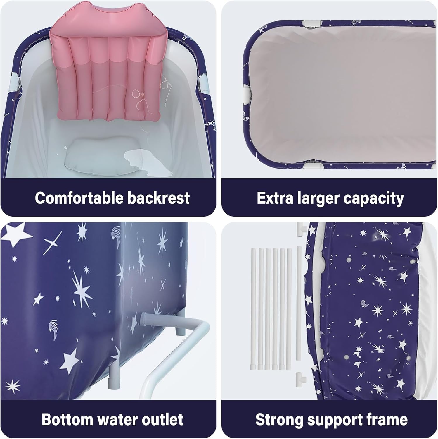 Portable Foldable Bathtub 120x50x55cm Starry Blue SPA Tub Adults Kids Hot