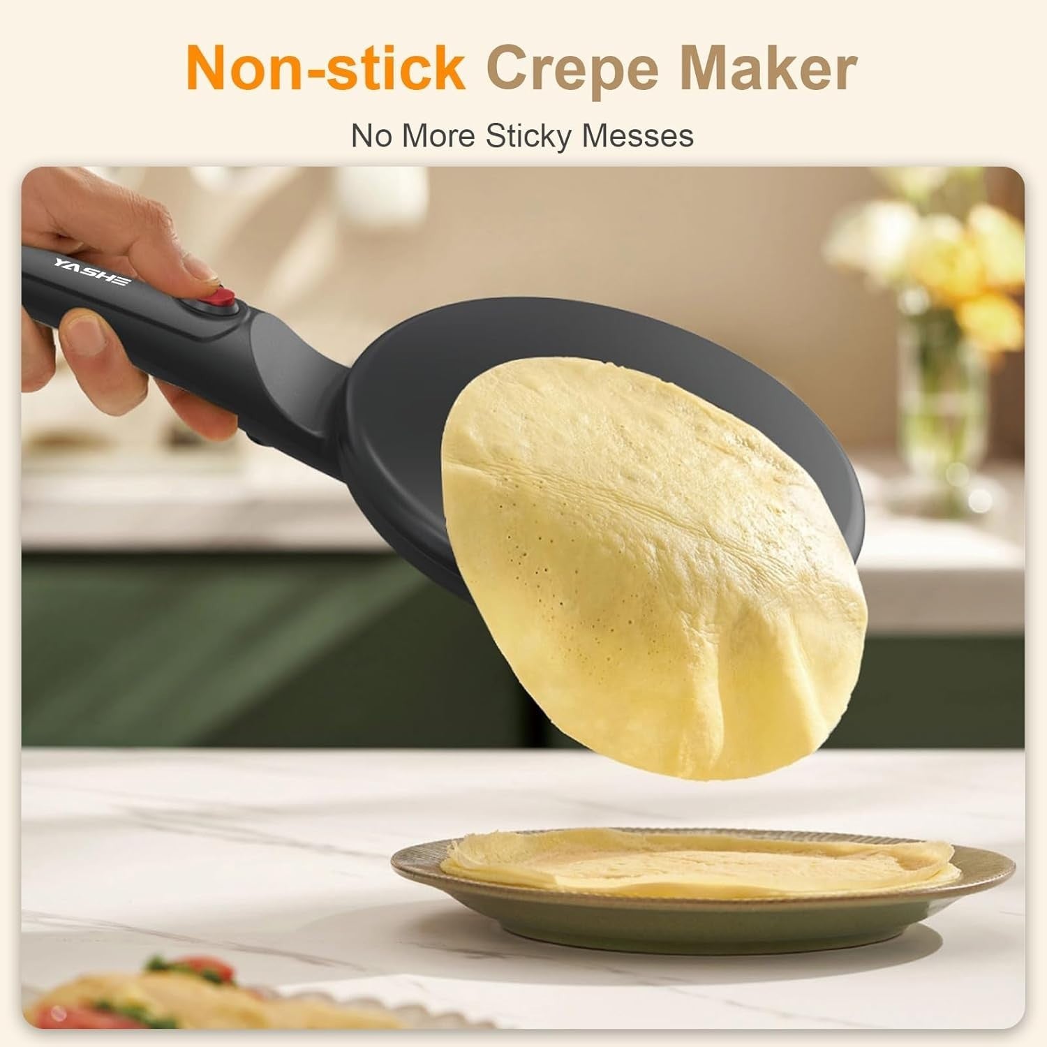 800W Non-Stick Crepe & Pancake Maker – Fast Heating, Easy Clean, Portable