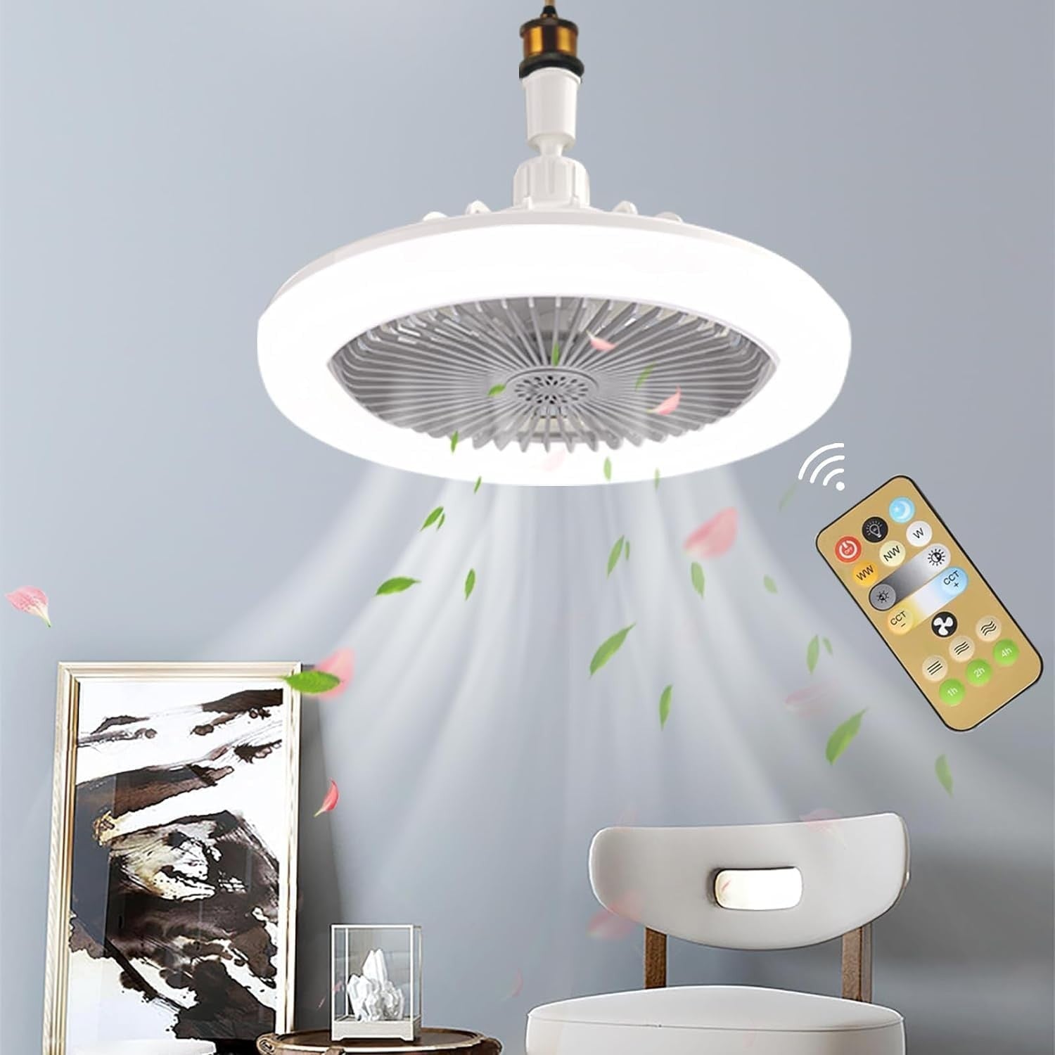 30W Ceiling Fan, 3 Speeds, 3 Color Dimmable LED, Remote, Modern Design