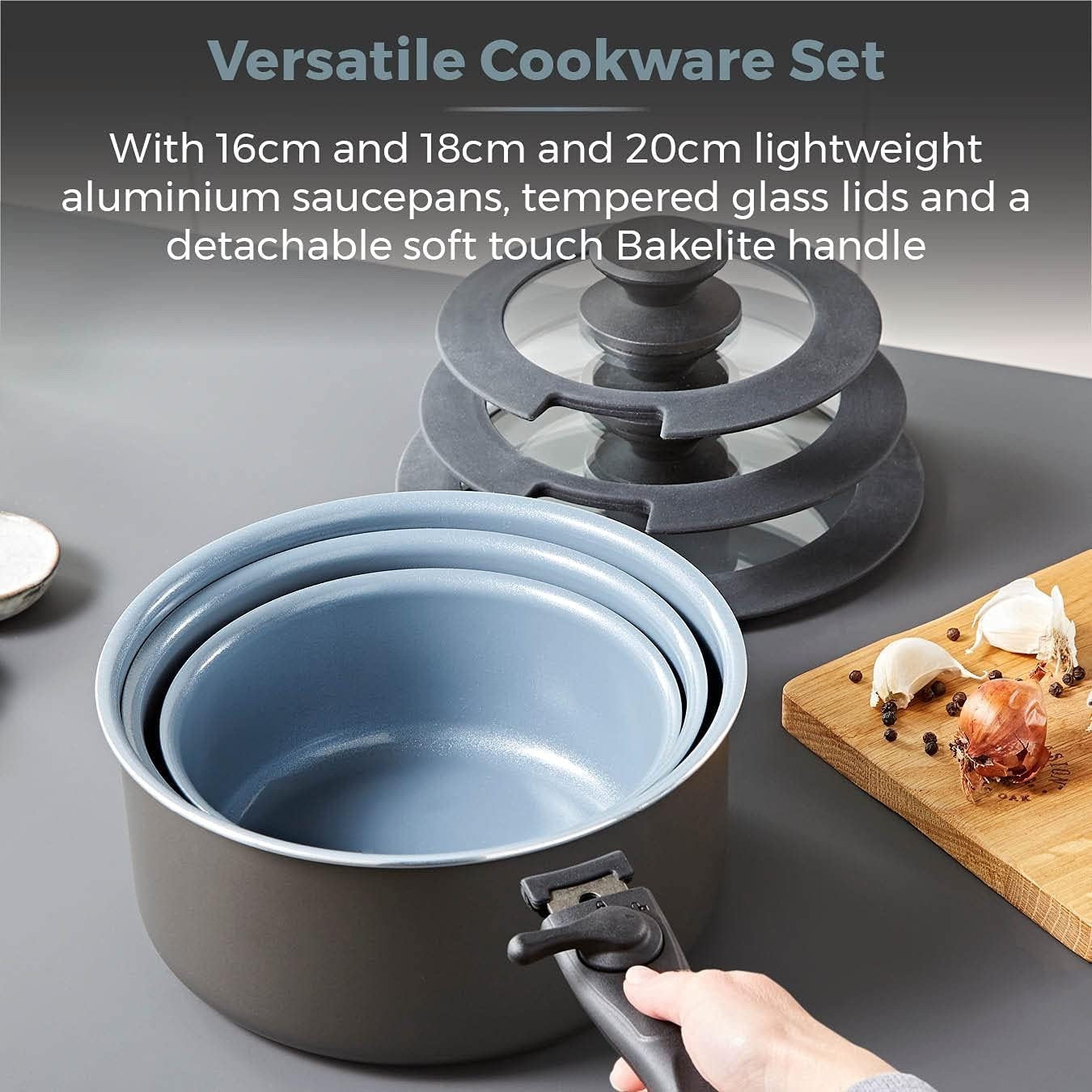 7pcs Ceramic Non-Stick Cookware Set – Stackable Pans with Detachable Handle