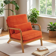 Orange Corduroy Accent Armchair Solid Wood Lounge Chair w Cushion