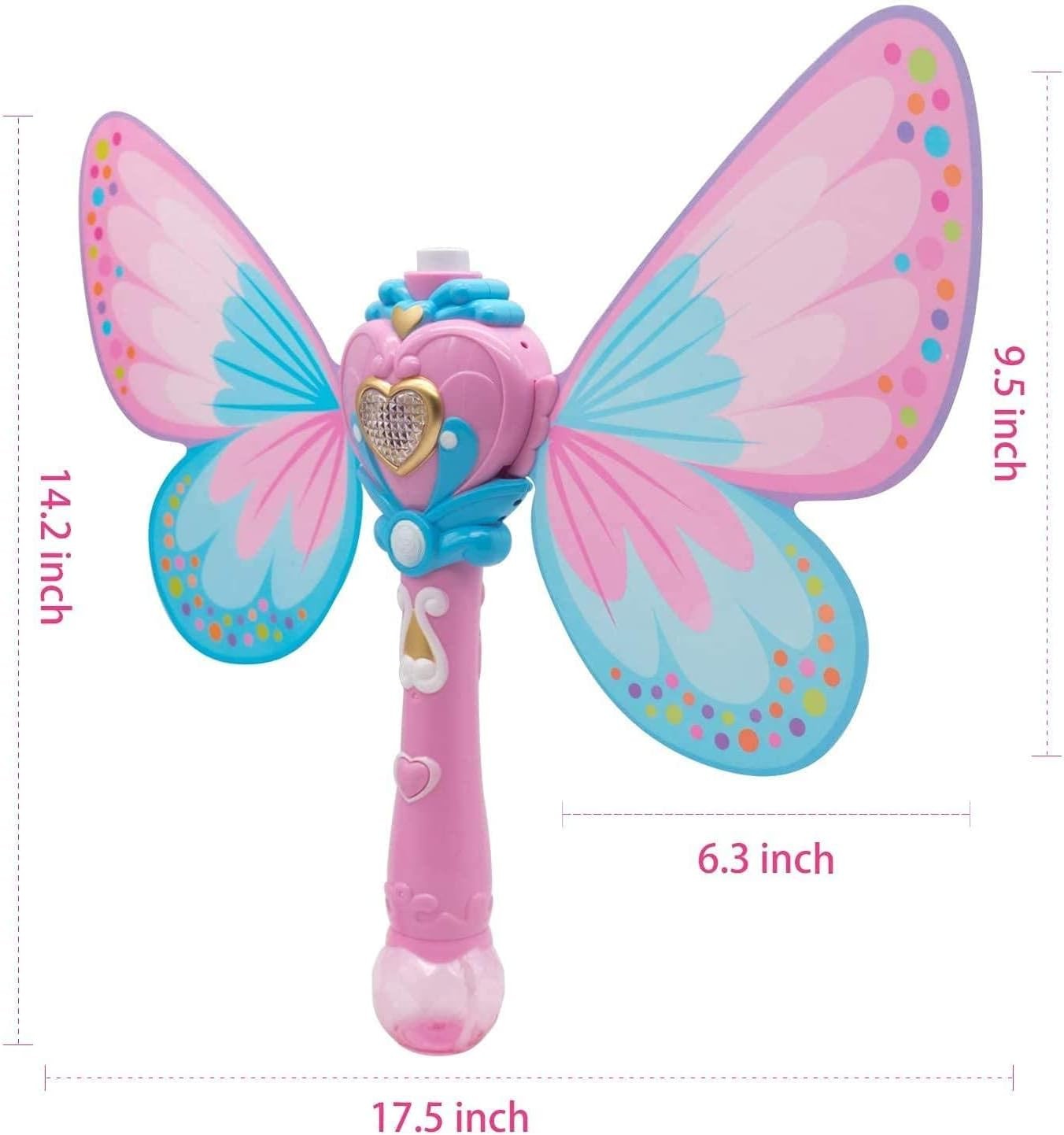 Kids Magic Bubble Wand Butterfly Fairy Light Up Musical Blower Pink