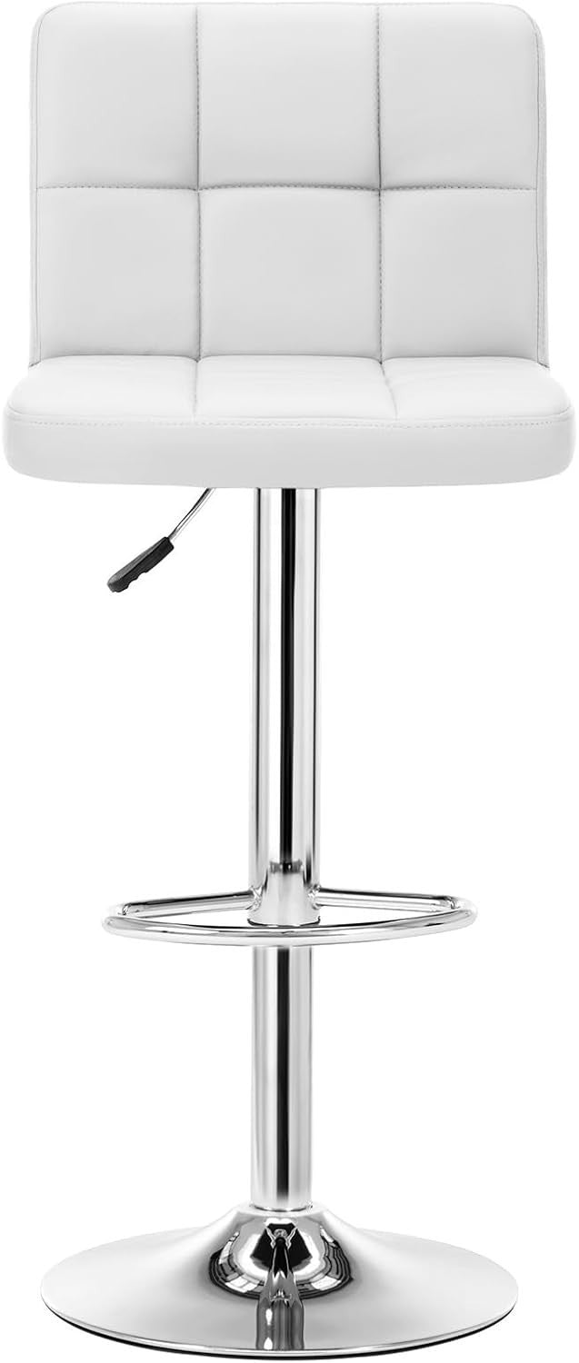 Adjustable Bar Stools Set of 2 Swivel Gas Lift White Chairs