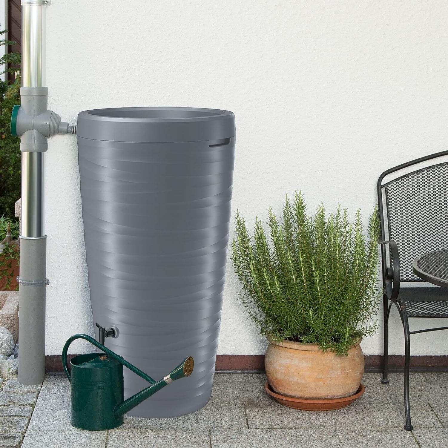 240L Anthracite Garden Water Butt with Connections & Plant Insert