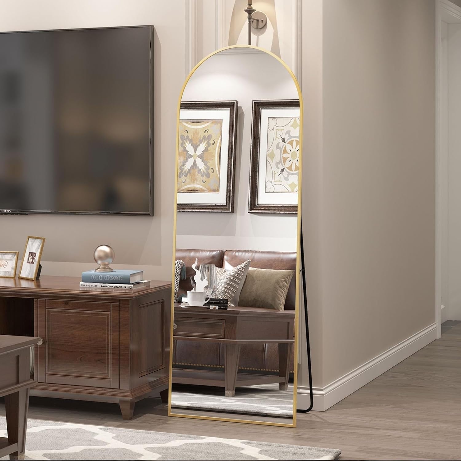 Gold Arch Floor Mirror 162x53cm Full Length Standing Leaning Luxury
