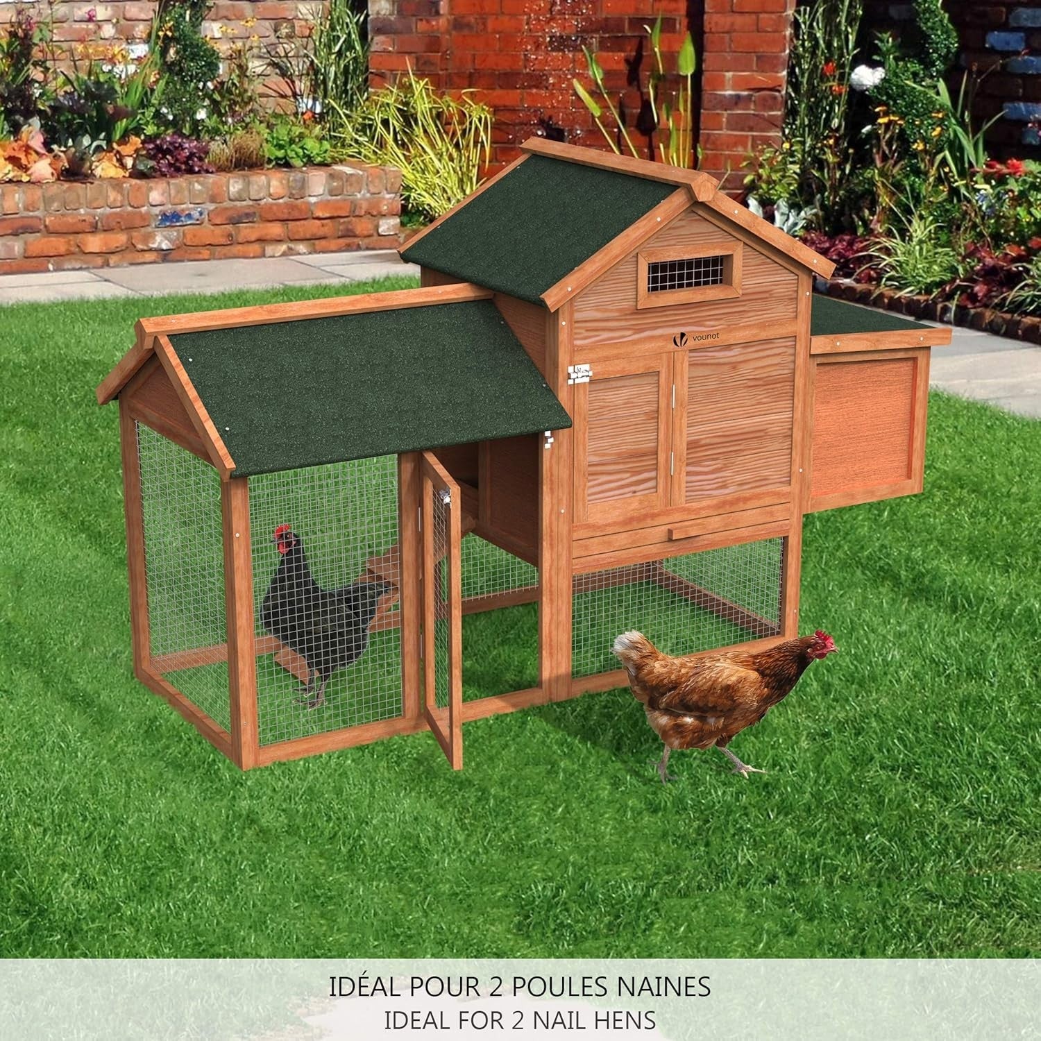 Wooden Chicken Coop Outdoor with Nest Box Ramp Easy Clean Hutch 2 Hens