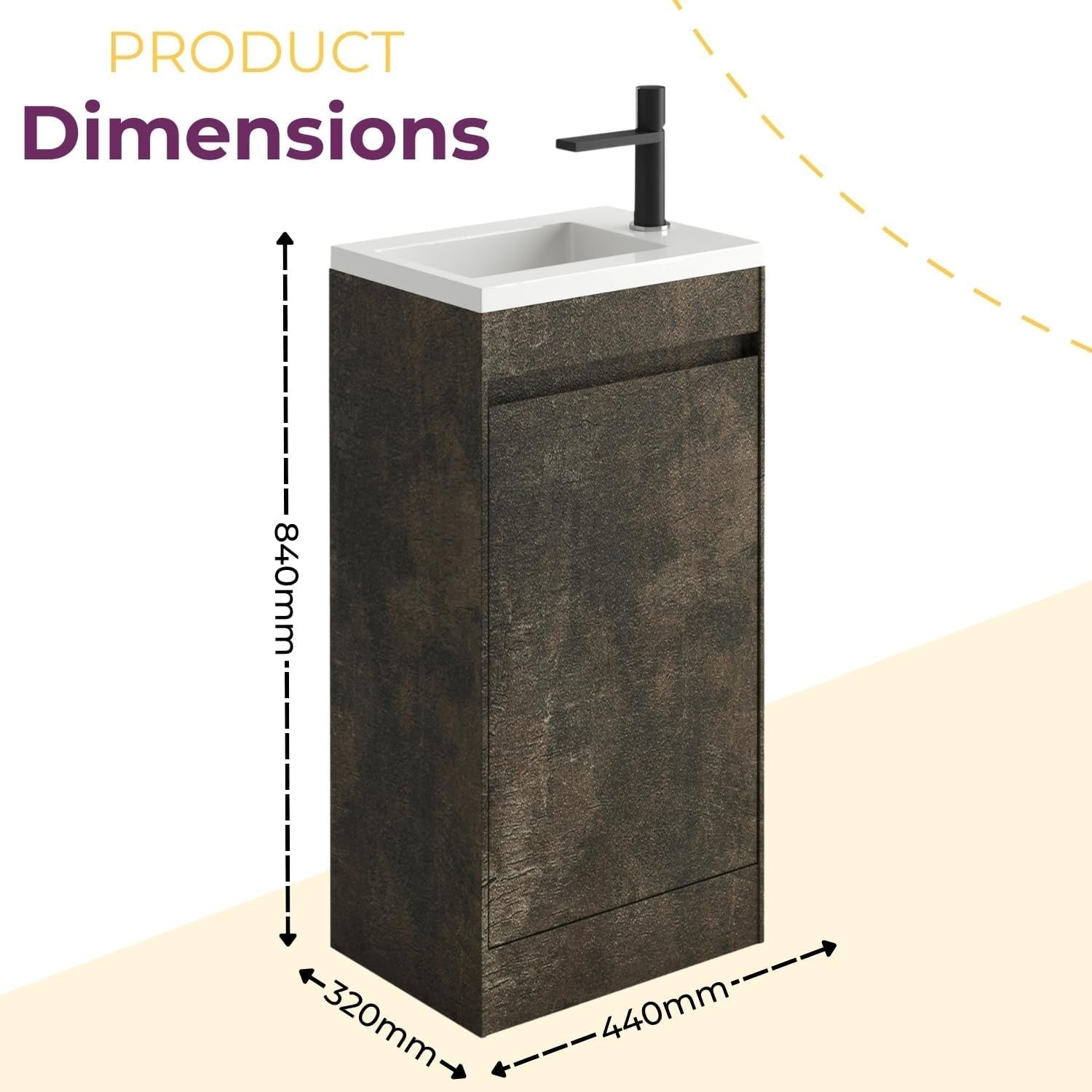 440mm Brown Floor Standing Vanity Unit with Polymarble Basin & Soft Close Door