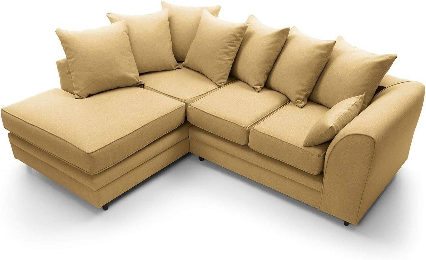 Mustard L-Shaped 3 Seater Corner Sofa Modern Brushed Cotton Removable Cover