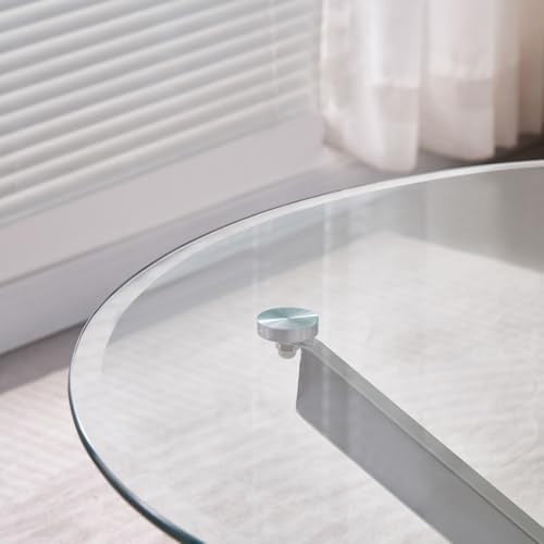 Round Glass Dining Table 100cm Silver Metal Legs Modern Kitchen Table