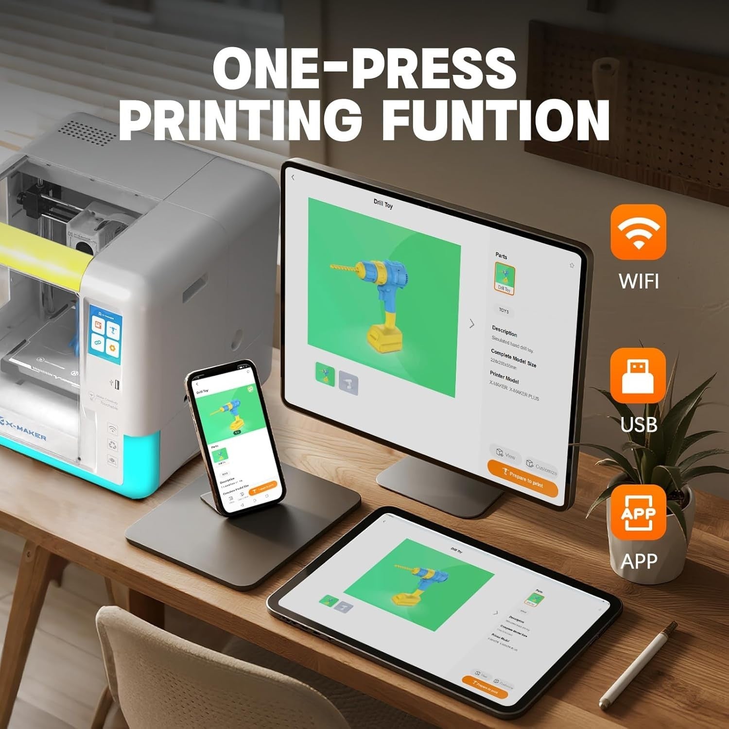 AI Kids Mini 3D Printer 400mm/s Auto Level Quiet WiFi App Ready