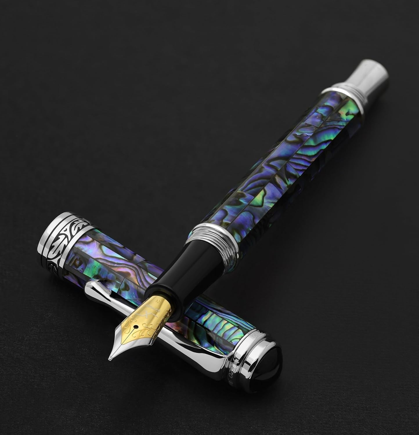 Luxury Natural Abalone Sea Shell Fountain Pen Medium Nib Platinum Blue Ink