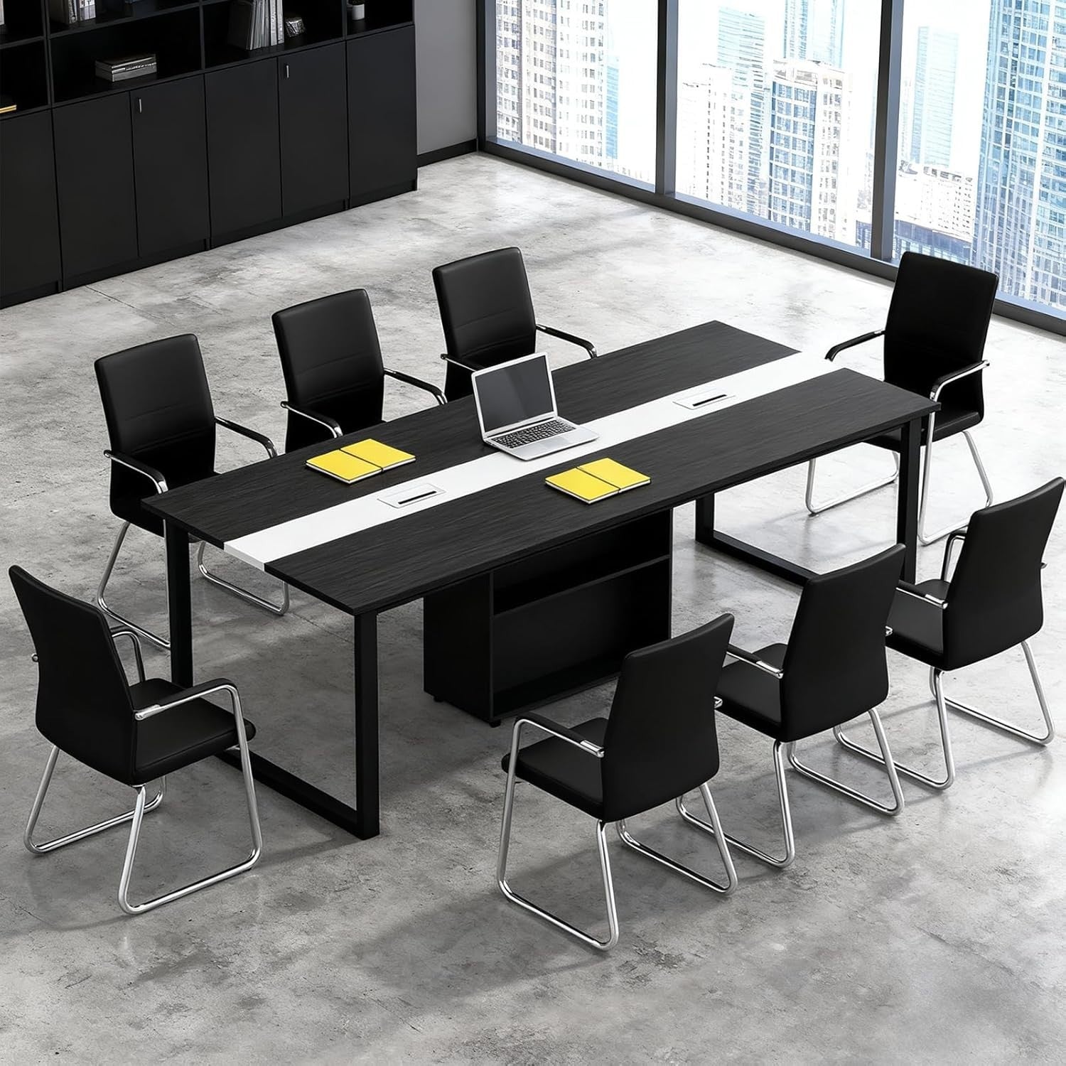 Gray & Black Expandable Conference Table 6–20 Person Desk w/ Cable Ports