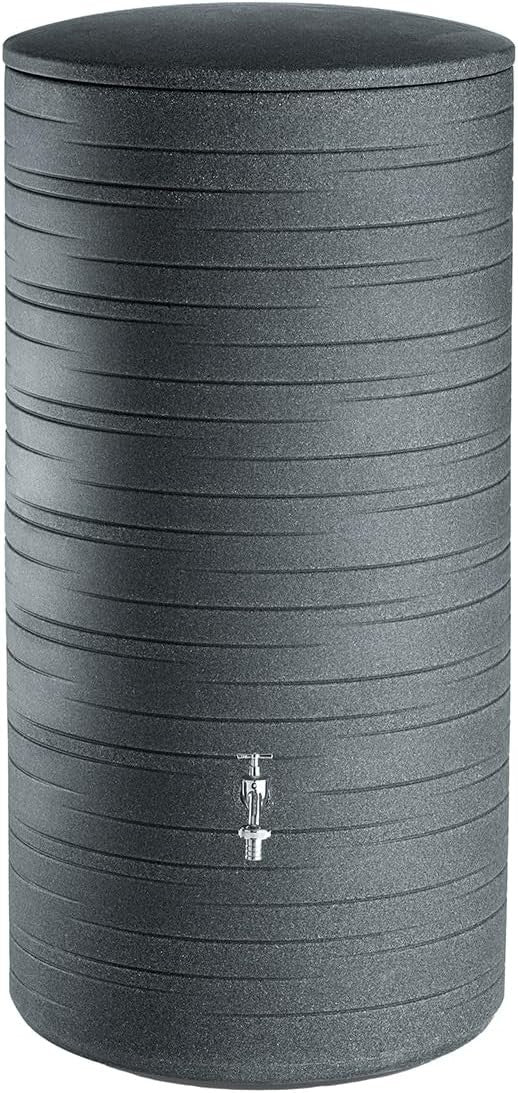 280L Garden Water Butt with Tap & Connector Kit, Anthracite, Cylindrical Design