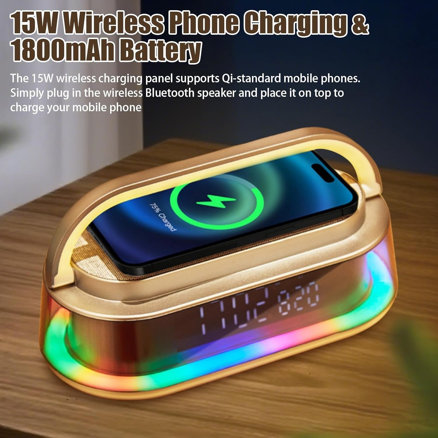 Bluetooth Radio Alarm Clock Wireless Charging Speaker LED Night Light