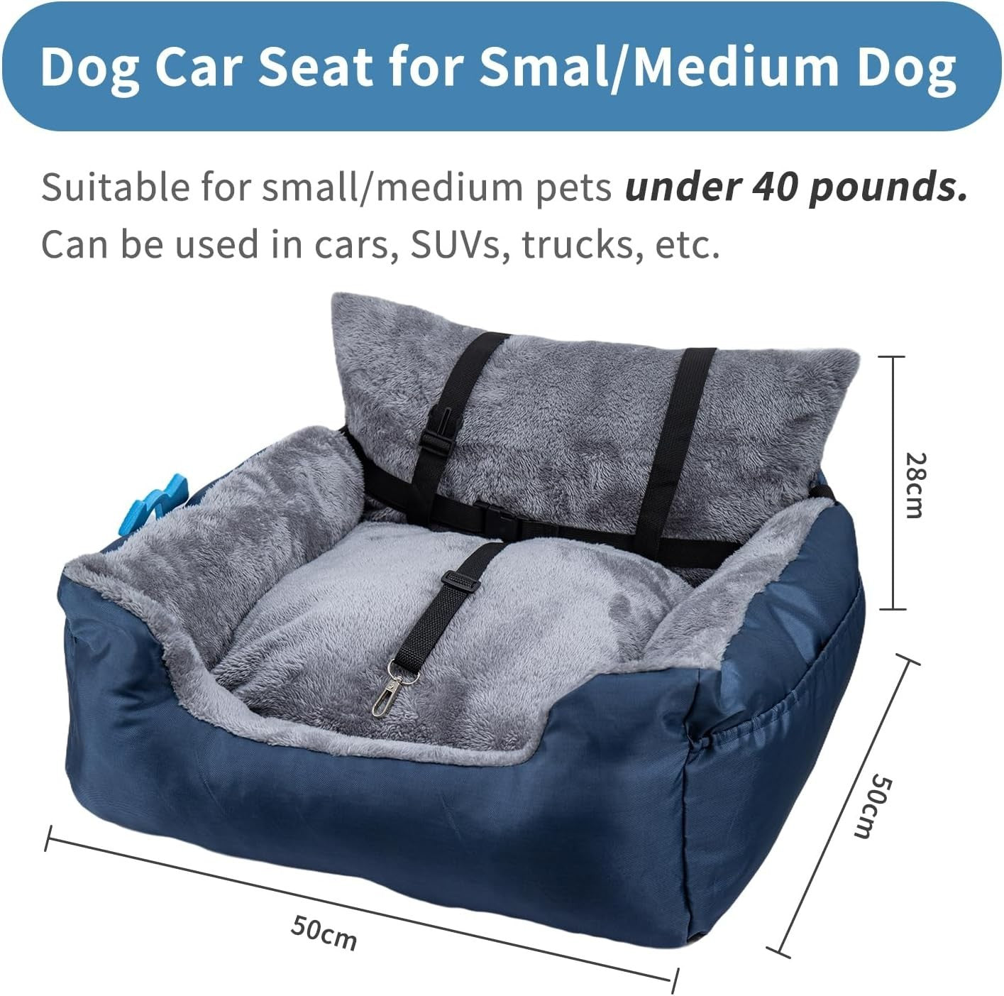 Plush Dog Car Seat Small Pet Travel Bed Safety Leash Non Slip 50cm