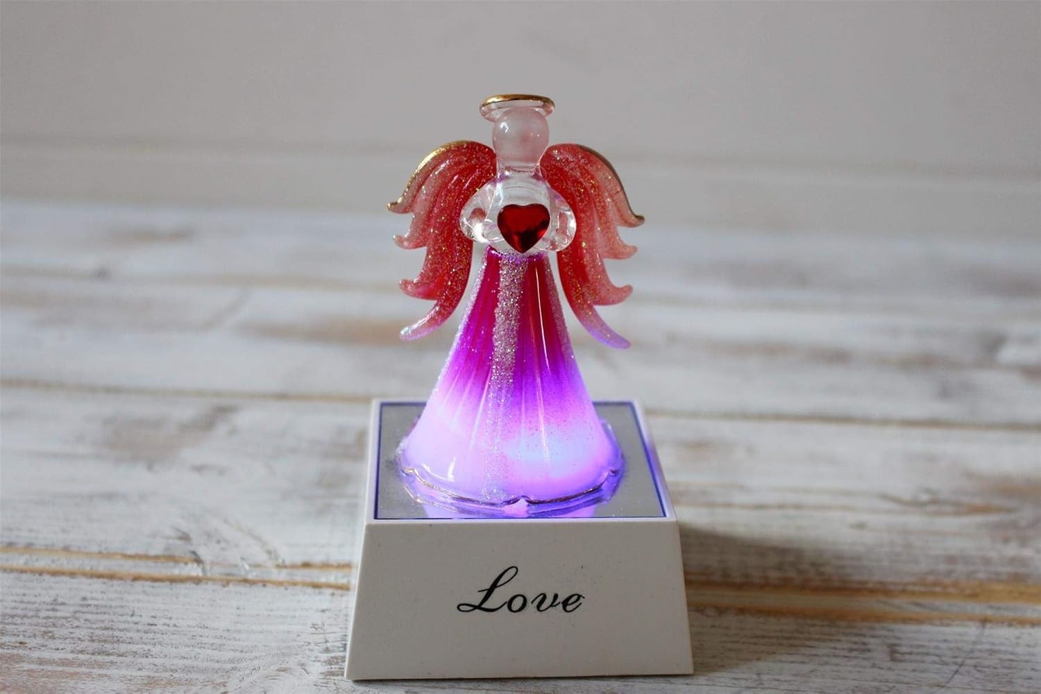 Crystal Glass Love Angel Light Up Ornament Pink LED Gift Decor Glitter Figurine