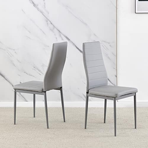 Square Glass Dining Table Set 2 Chairs Modern Space Saving Grey Faux Leather