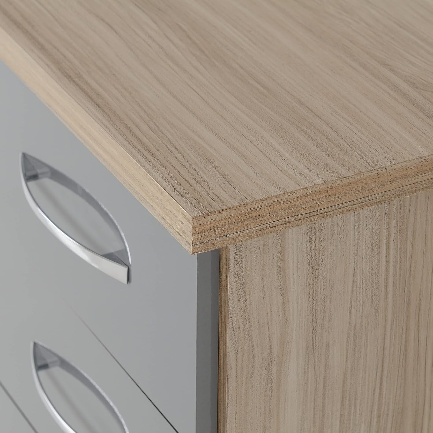 3 Drawer Grey Gloss Bedside Table – Modern Light Oak Nightstand
