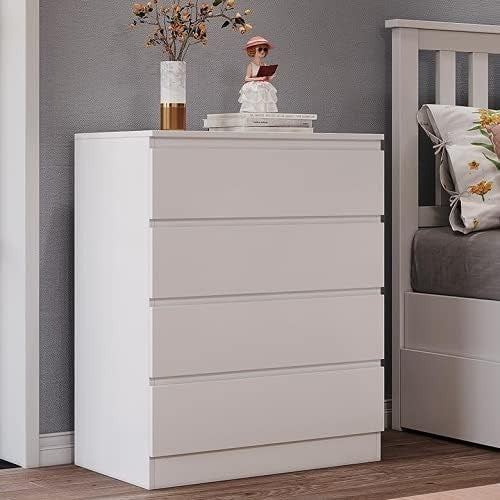 White 4 Drawer Chest | Modern Slim Storage Unit | Bedroom Hall Cabinet