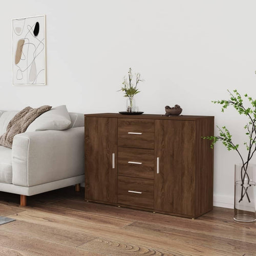 Modern Wood Effect Sideboard Cabinet 3 Drawer Storage Buffet for Living Room