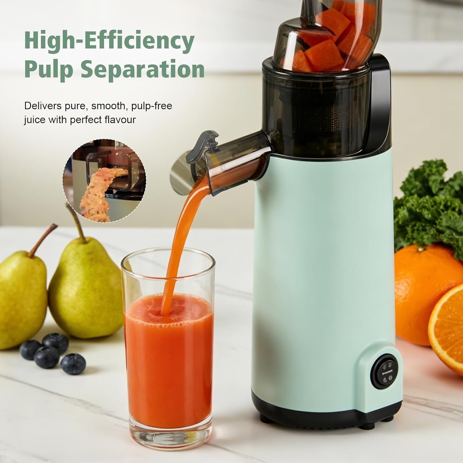 Compact Cold Press Juicer Slow Masticating High Yield Easy Clean