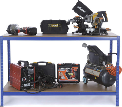 Heavy Duty 2-Level Workbench 600kg Capacity 1500x600x900mm Garage DIY Table