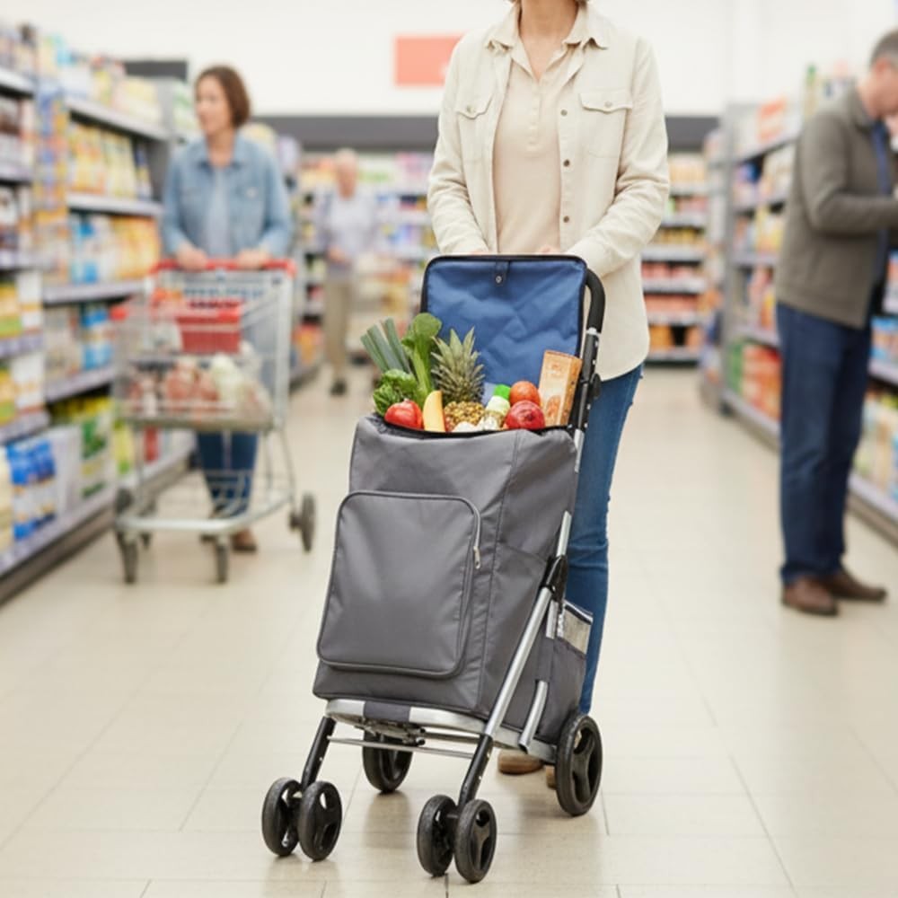 6 Wheel Shopping Trolley 74L Folding Grocery Cart Cooler Bag Adjustable
