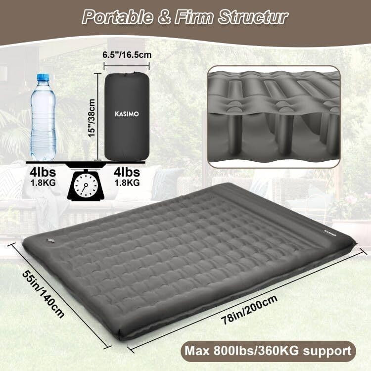 Ultralight Inflatable Camping Sleeping Pad with Built-In Pump & Pillow Double Be