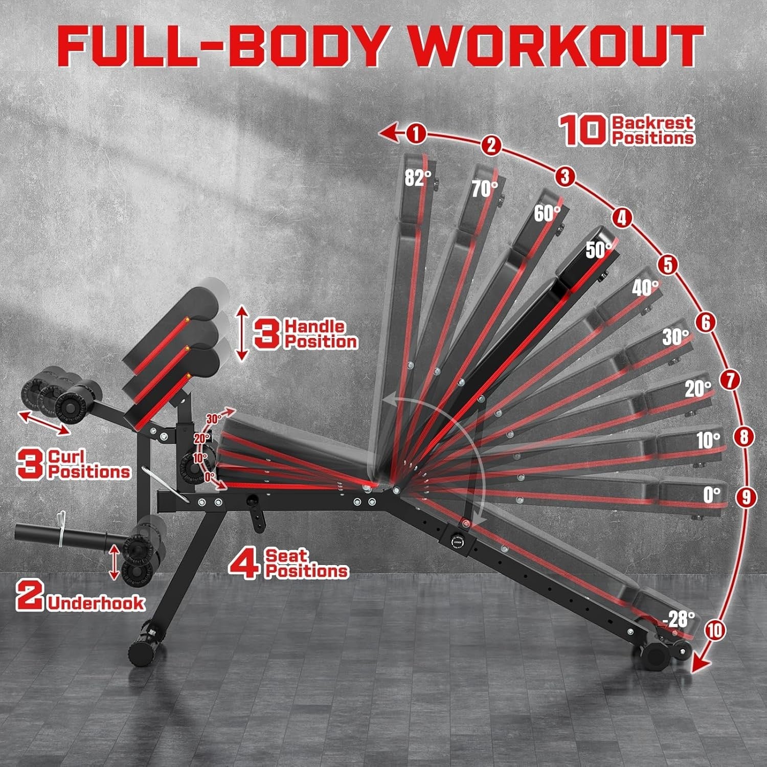 All-In-One Adjustable Workout Bench 800lb Incline Decline Home Gym