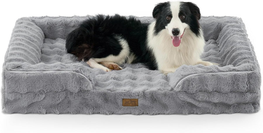 Orthopedic Dog Bed XXL 48x35x8 Faux Fur Bolster Washable