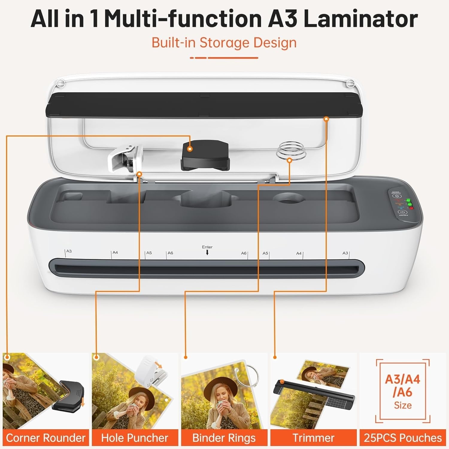 A3 Laminator Machine Hot Cold 60s Warm Up 13 Inch 5-in-1 + 25 Pouches