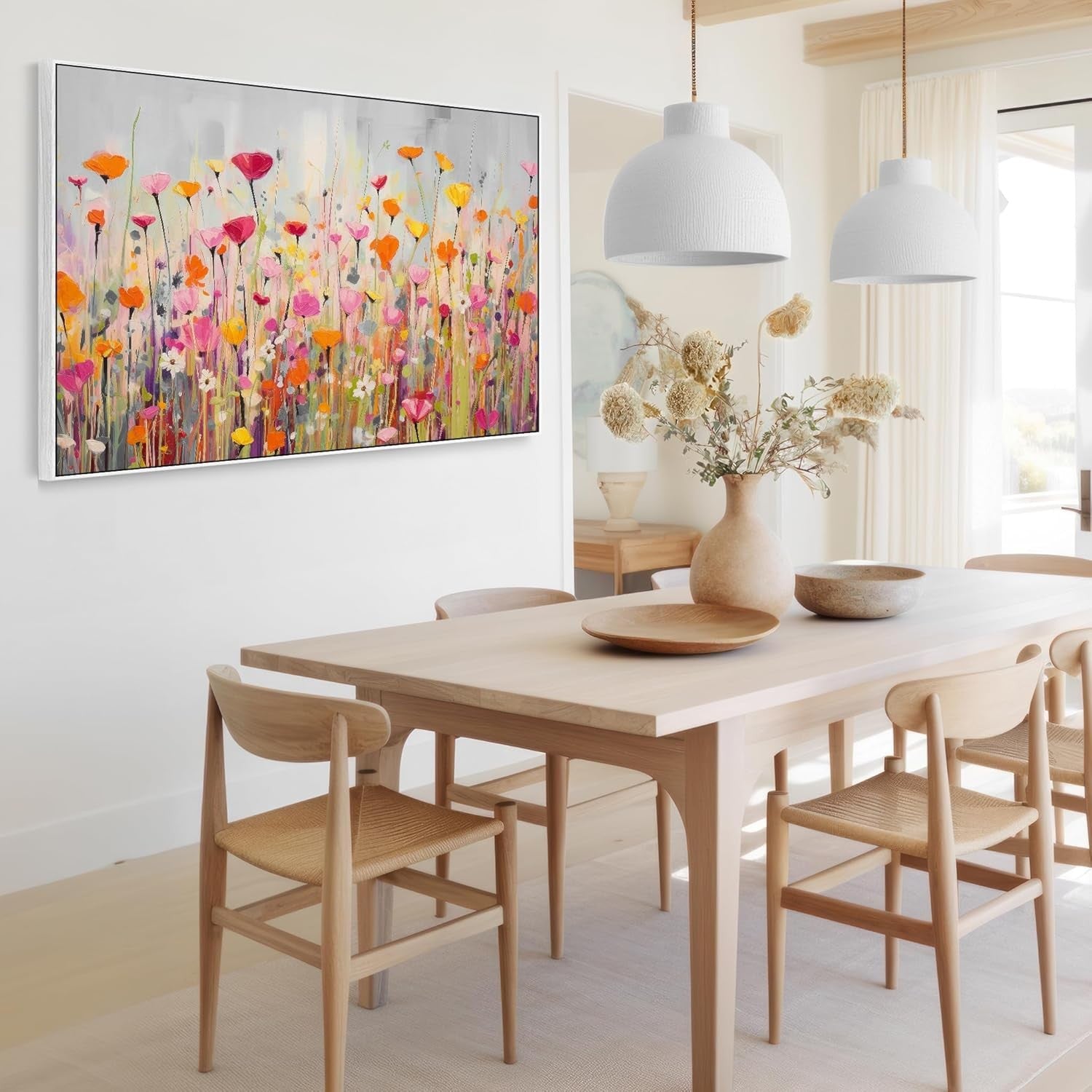 Large Colourful Floral Canvas Wall Art 93x63 cm Framed Living Room Decor