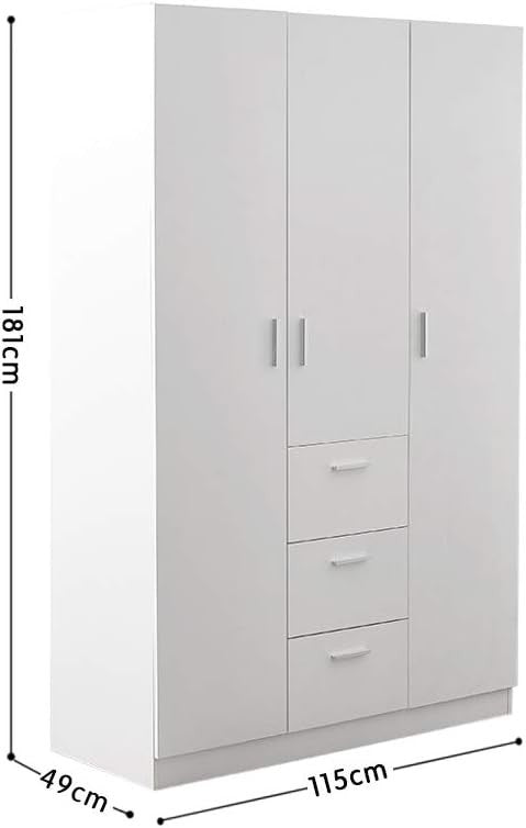 White 3 Door Wardrobe with 3 Drawers Solid Pine Wood Bedroom Storage