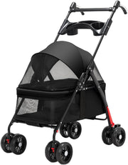 Black Portable Pet Travel Stroller Foldable Pushchair for Small Dogs Cats