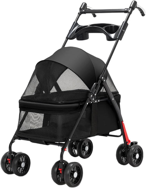 Black Portable Pet Travel Stroller Foldable Pushchair for Small Dogs Cats