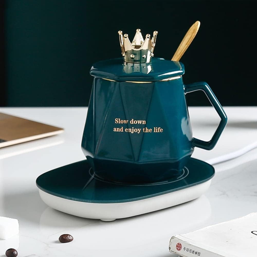 Coffee Mug Warmer with Mug Set Electric Desk Heater Green