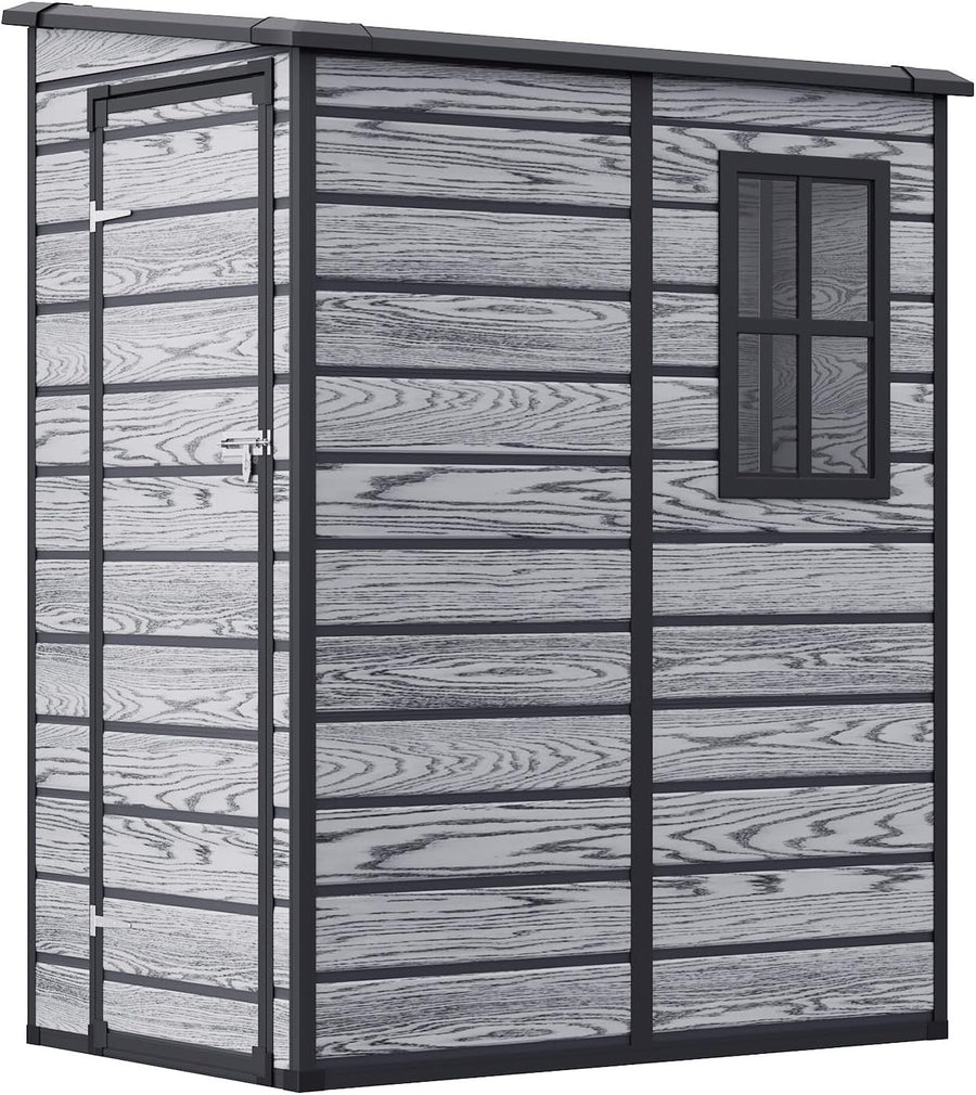 Plastic Garden Shed 4.5x3.6ft Outdoor Waterproof Storage with Floor & Window