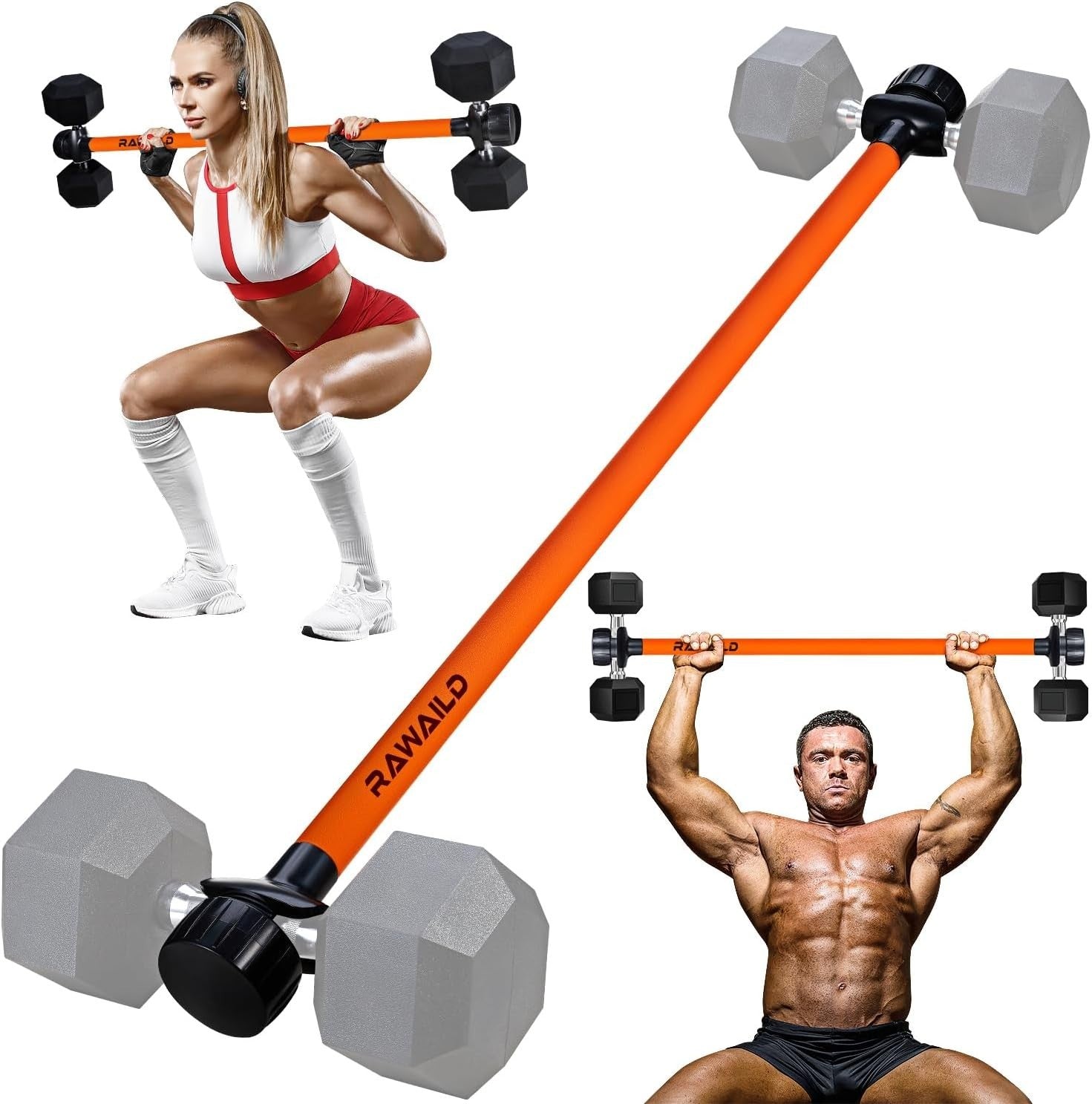 Dumbbell to Barbell Converter 300LB Weight Bar Attachment Home Gym