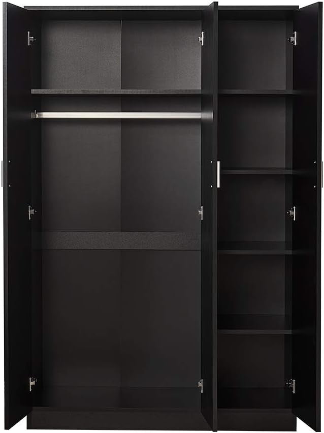 Modern 3-Door Black Wardrobe with Hanging Rail & 6 Shelves Storage Closet