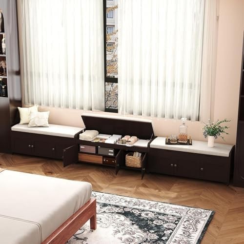 Espresso Shoe Storage Bench with Cushion Seat 3-Door Cabinet, Hidden Compartment