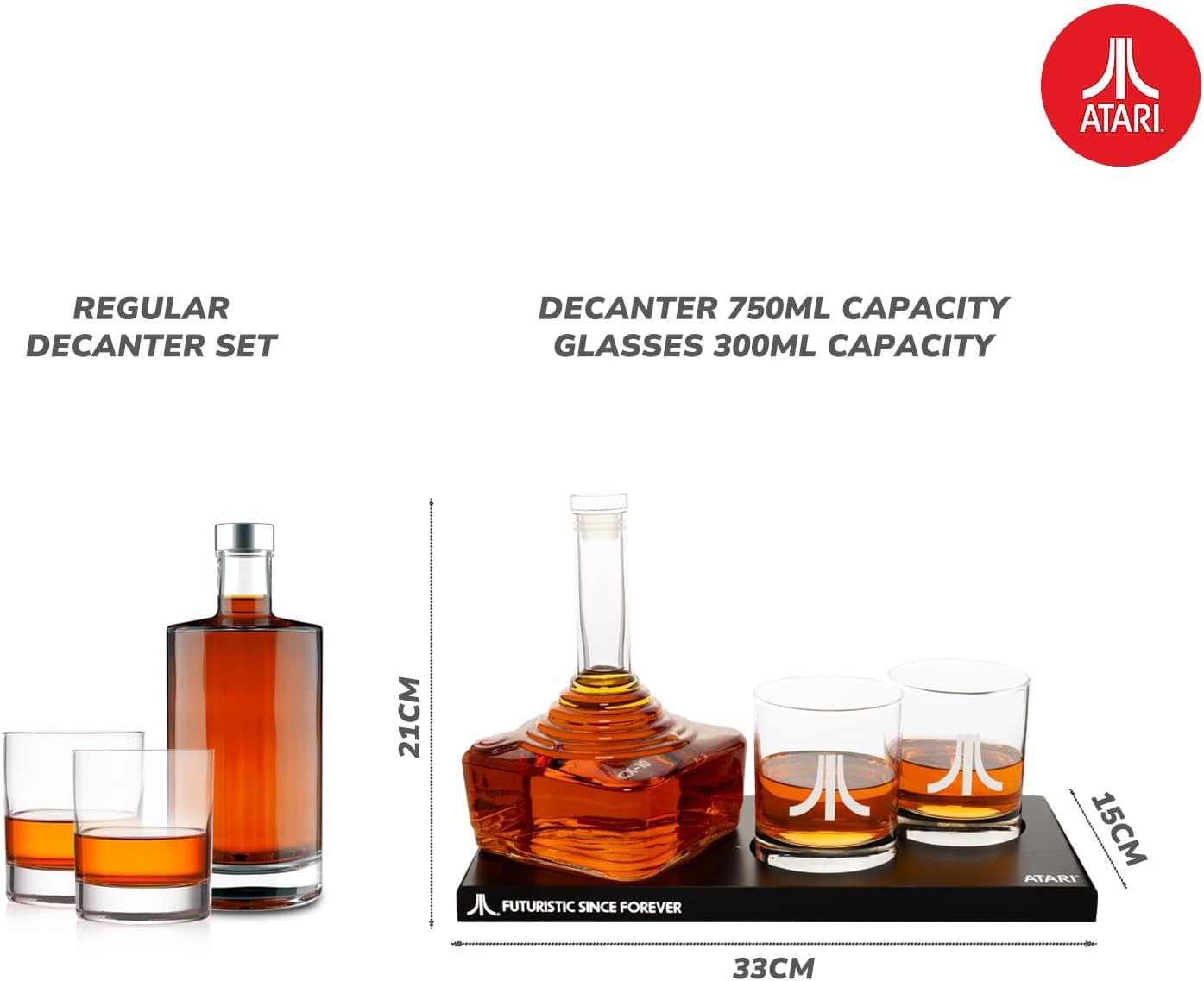 Atari Joystick Whiskey Decanter Set 750ml with 2 Glasses & Tray Retro Gift