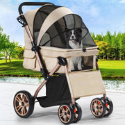 Dog Stroller with Reversible Handle Foldable Pet Pushchair 4 Wheel Travel