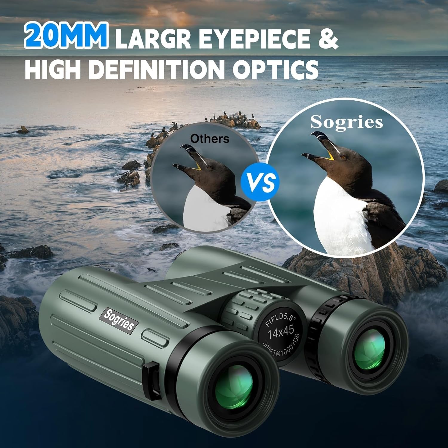 14x45 HD Binoculars with Phone Adapter Tripod Waterproof Fogproof Outdoor Travel