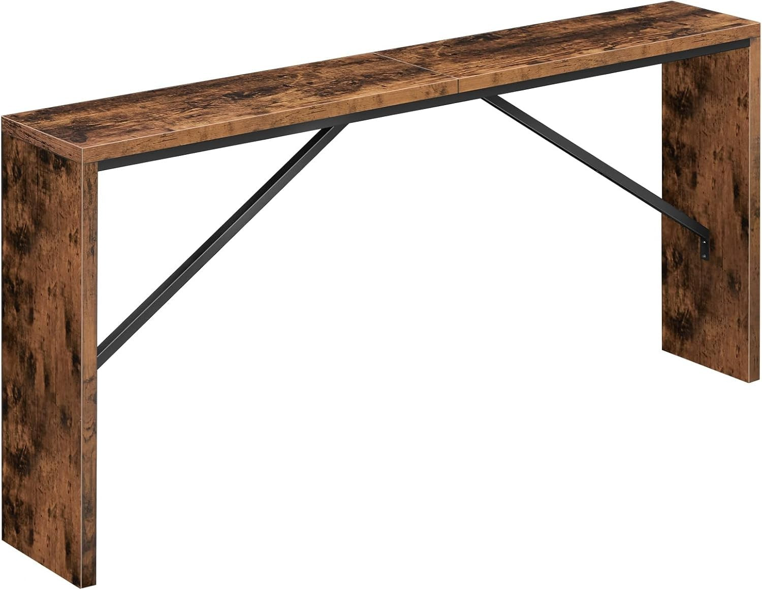 Rustic Brown Console Table, 62.2" Long, Industrial Metal Frame, Multi-Use