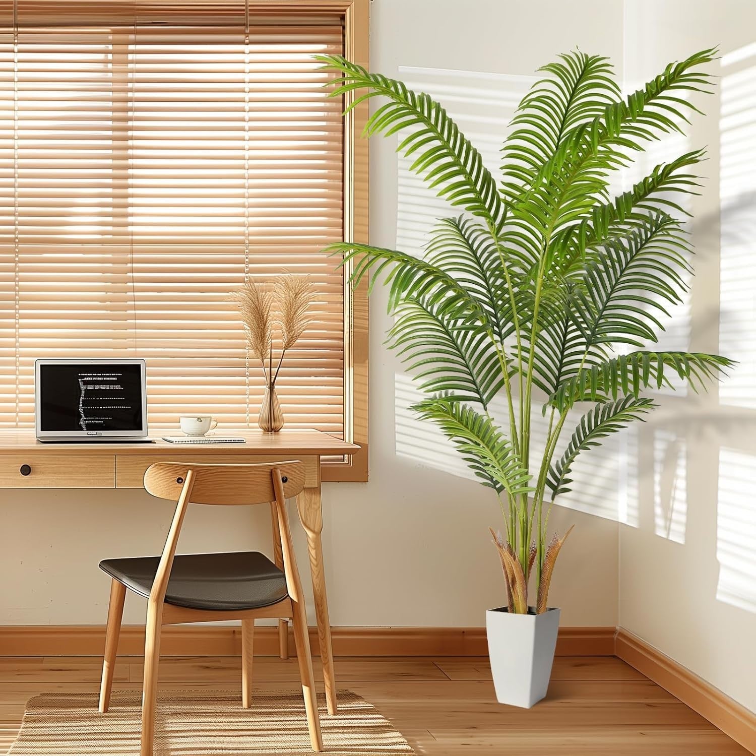 5ft Artificial Palm Tree with White Planter Indoor Fake Palm Home Decor Plant