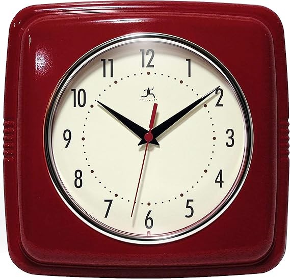 Retro Red 9in Square Wall Clock Silent Sweep Vintage Kitchen Diner Home Decor