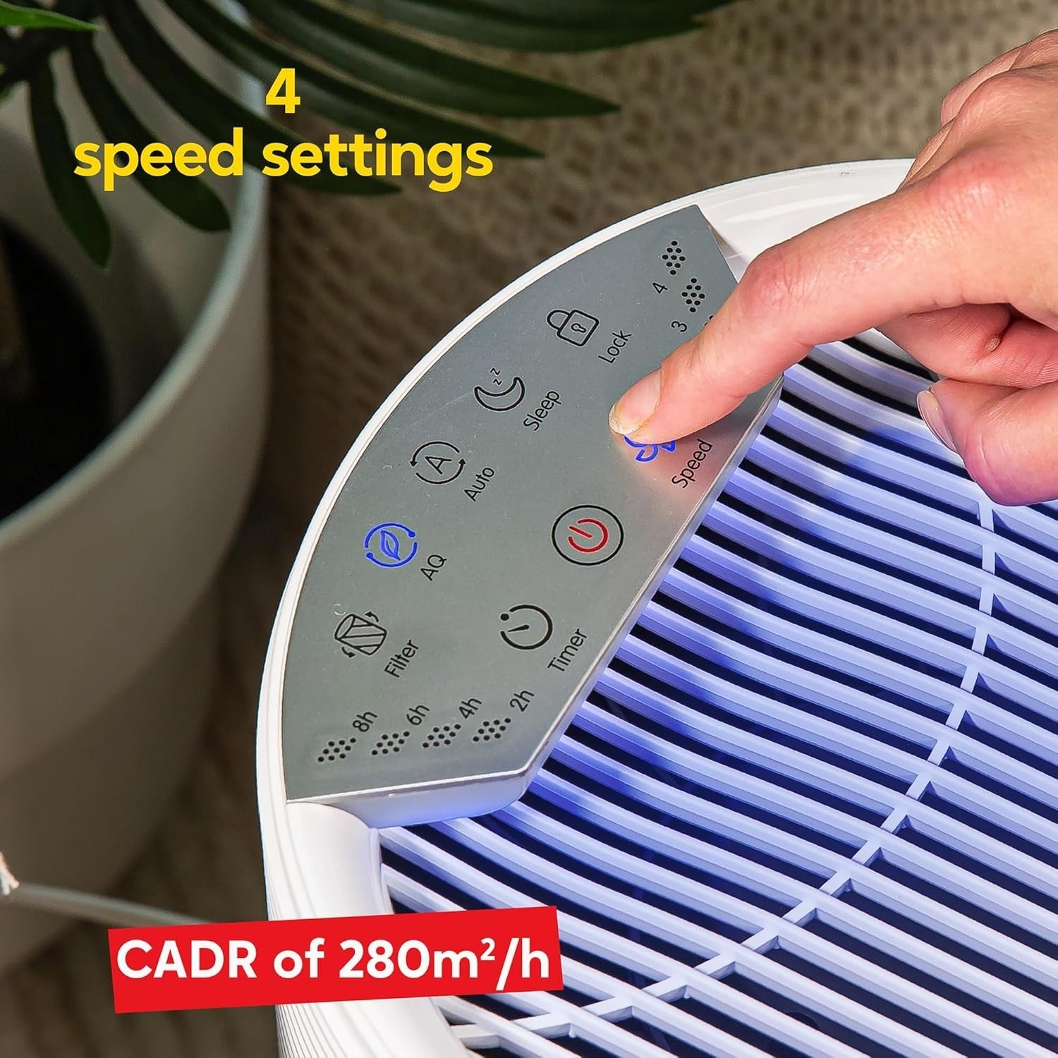 Quiet HEPA Air Purifier for Large Rooms 280m³/h Carbon Filter White