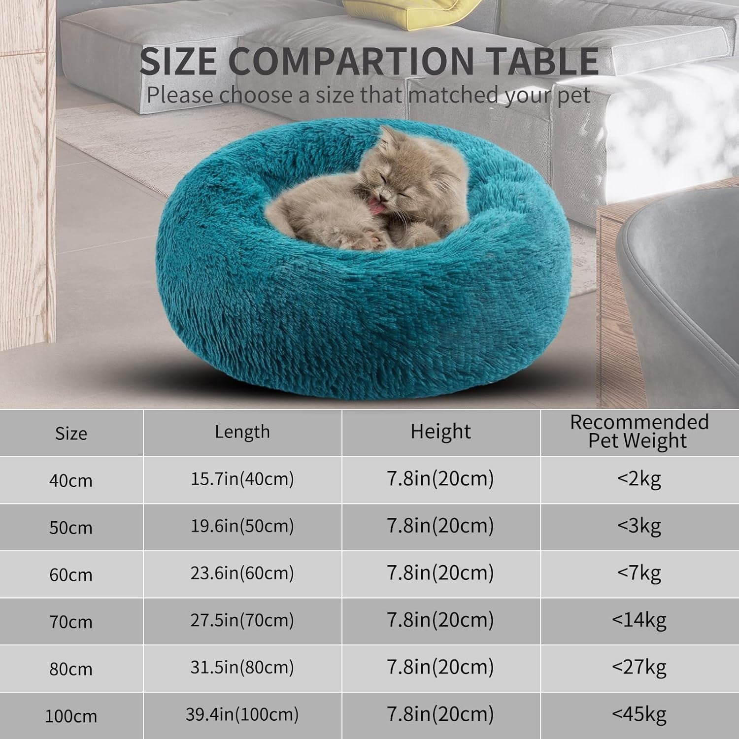 80cm Calming Donut Dog Bed Plush Washable Non Slip