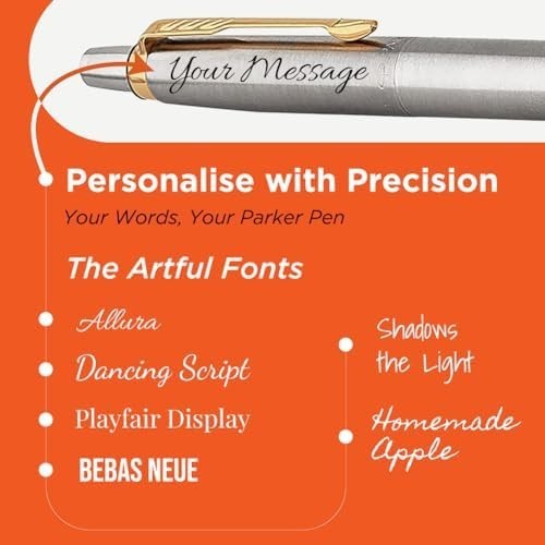 Personalised Ballpoint Pen – Silver Stainless Steel, Gold Clip, Medium Black Ink