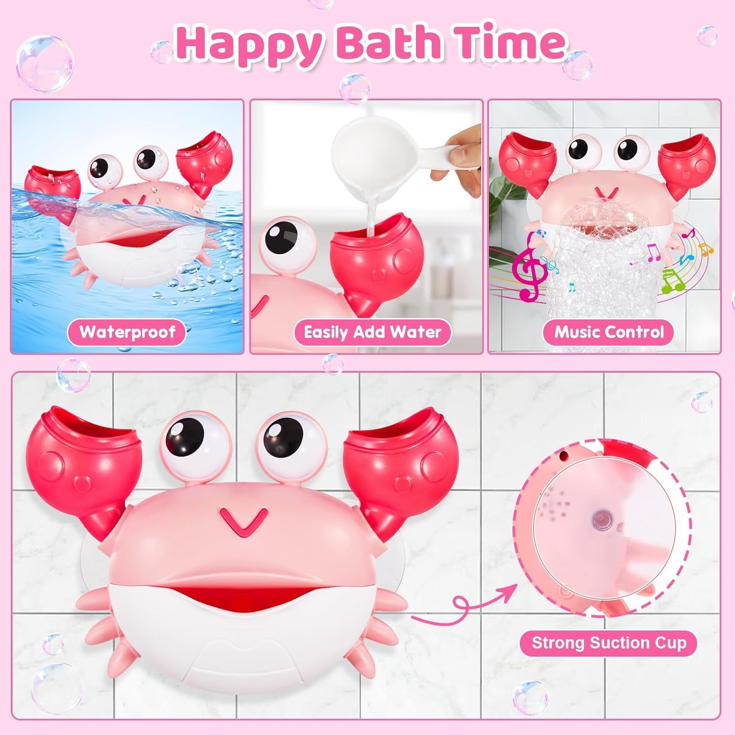 Rechargeable Crab Bath Bubble Machine with Music Toddler Toy
